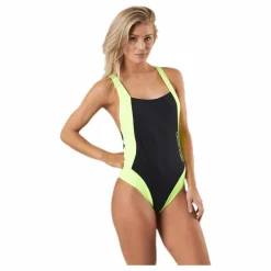 Calvin Klein Ck Blocking Plunge Back Swimsuit Black/Yellow* Simning|Badkläder