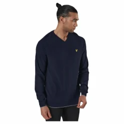 Lyle & Scott Grid Texture V Neck Jumper Blue* Golf|Tröjor