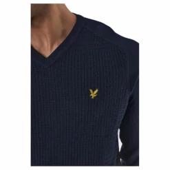Lyle & Scott Grid Texture V Neck Jumper Blue* Golf|Tröjor